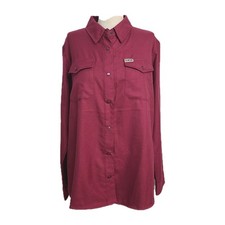 Dixxon Bordeaux Burgundy Solid Button Up Pearl Snap Flannel Streetwear Moto L