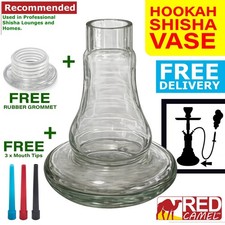 Glass Shisha Hookah Nargila Vase Base CLEAR + Free 3 Mouthpieces & FREE Grommet