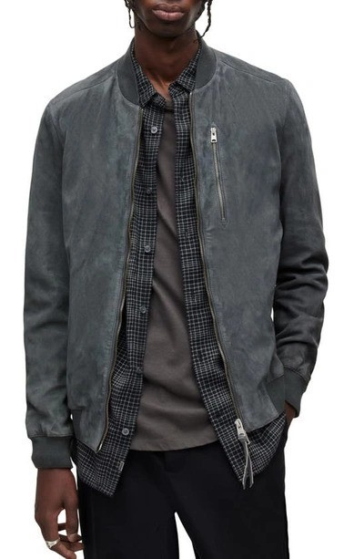 AllSaints Kemble Suede Bomber Jacket – Men’s Size S – Gray
