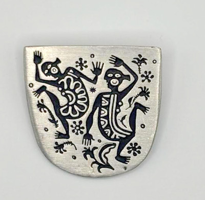 VTG Urban Fetishes Alice Seely 2000 Signed Tribal Dancers Pin Brooch 1.5 ''