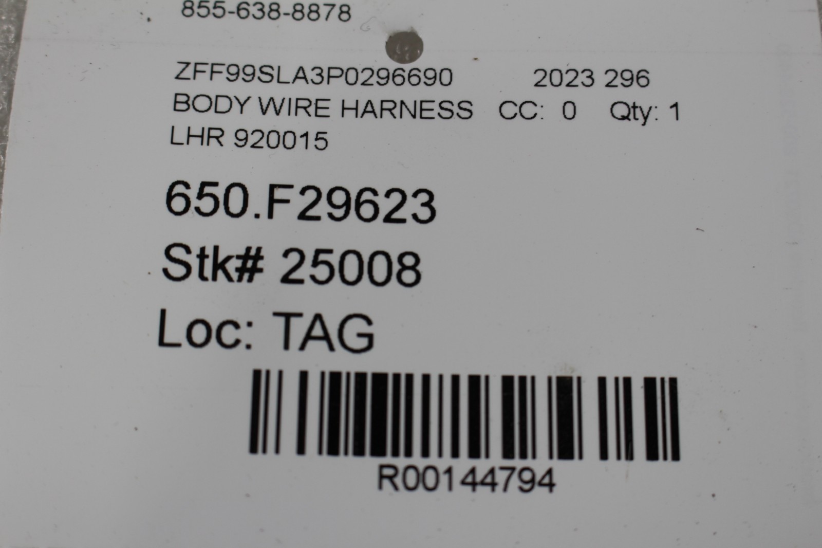 Ferrari 296 GTB, Lift System Wire Harness, Used, P/N 920015
