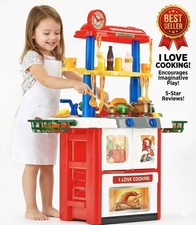 Kids Kitchen Playset Double Sided with Lights Sounds Water BBQ 61 Accessories 3 