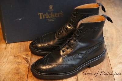 Trickers Stow Schwarz Leder Derby Brogue Stiefel Schuhe Herren UK 6,5 US 7,5 EU 40,5