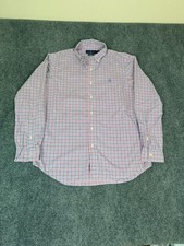 Ralph Lauren Mens Red White Blue Plaid Button Down Shirt. Classic Fit Size L