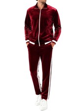 Velour Tracksuit Sweatsuit Velvet:Men's Jogging track suit 2 Pieces Set Zip U...