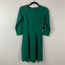 Lulus Cumulonimbus Clouds Dark Green Skater Dress Size Small Scallop Hem