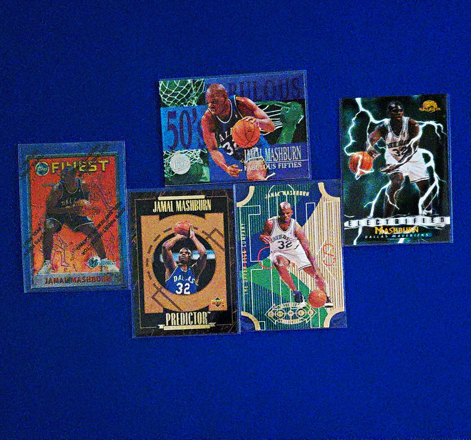 Jamal Mashburn 1994-95 Topps Finest (Ref)/Electrified/Fleer GME/Thread Lot (5)