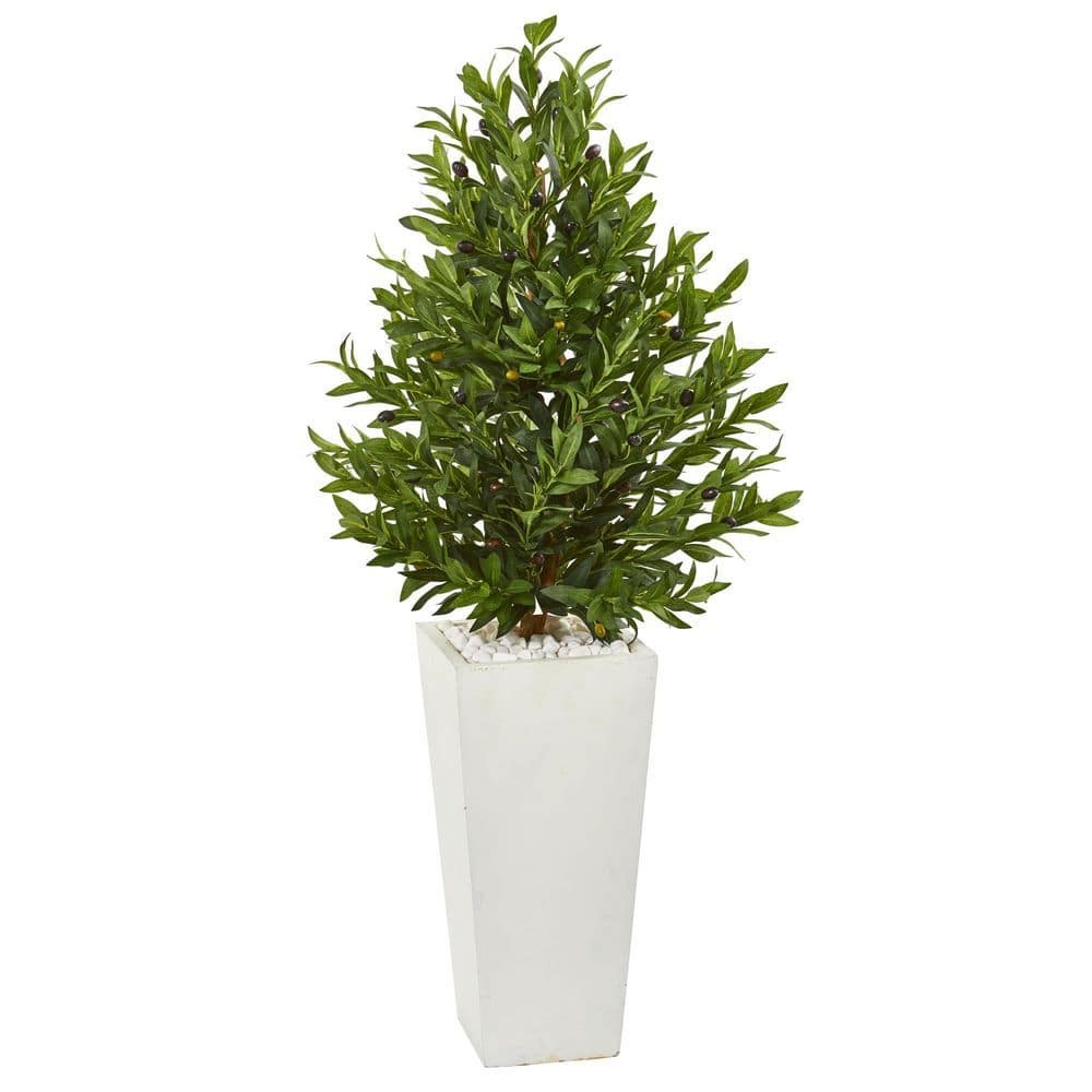 4 ft White Artificial Olive Cone Topiary Tree for Indoor Outdoor