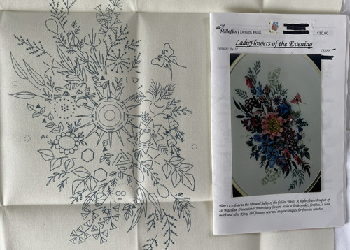 Millefiori Design #888 Lady Flowers of the Evening Brazilian Embroidery 9x11