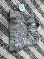 Cat Jack Girls' Racerback Sports Bra Multi Gray Rainbow Sz Small