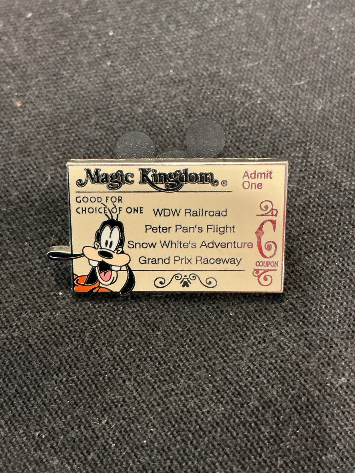 WDW 2005 Hidden Mickey Goofy Ticket Coupon C Magic Kingdom Disney Pin Cast Admit