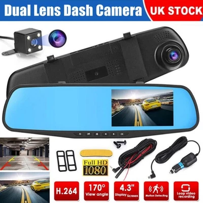 1080P Dual Lens Car DVR Mirror Dash Cam Front & Rear View Camera Video Recorder