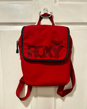 Y2K Roxy Quiksilver Red/Black PVC Backpack Zip Closure Adjustable Strap