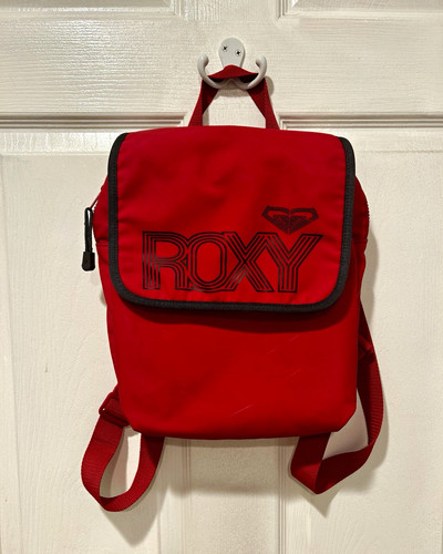 Y2K Roxy Quiksilver Red/Black PVC Backpack Zip Closure Adjustable Strap