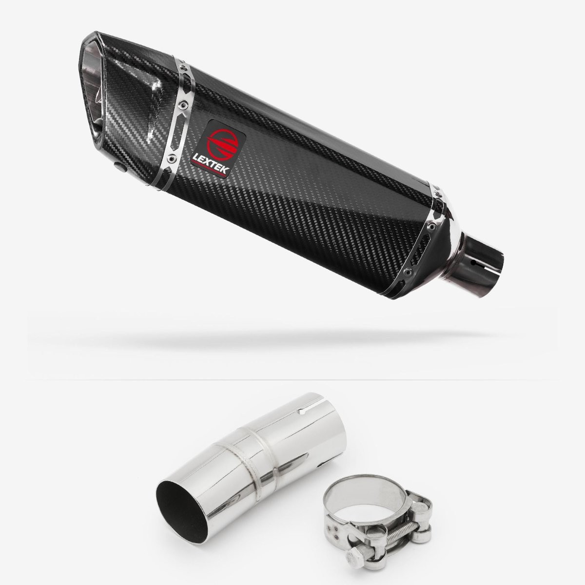 Lextek Carbon Fibre SP9C 300mm Exhaust with Link Pipe Silencer Chrome Polished