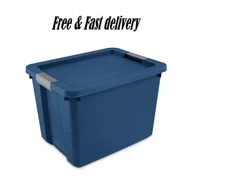 Large Storage Bin, 20 Gallon Plastic Storage Container with Latch Lid, Blue