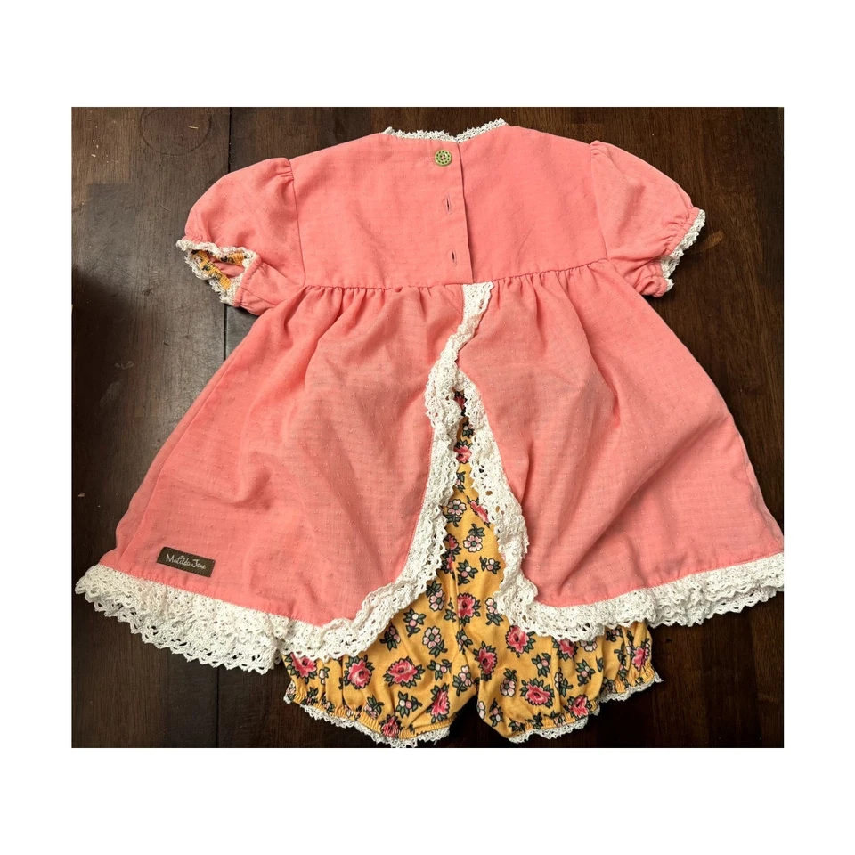 Matilda Jane pink dress with floral yellow bloomers girls 6 - Image 2 of 4