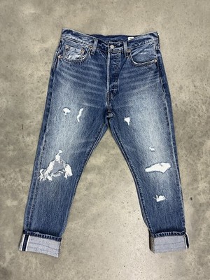 Levi's Premium 501 S  Sashiko Selvedge Distressed Denim Jeans Patchwork 29x28