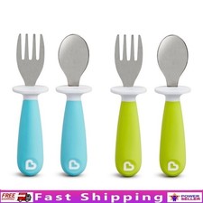 Toddler Utensil Set Fork Spoon 4 Pack Ergonomic Self Feeding Dishwasher Safe New