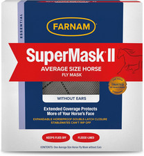 Supermask II Horse Fly Mask No Ears Extended Coverage Adjustable Fit Average Siz