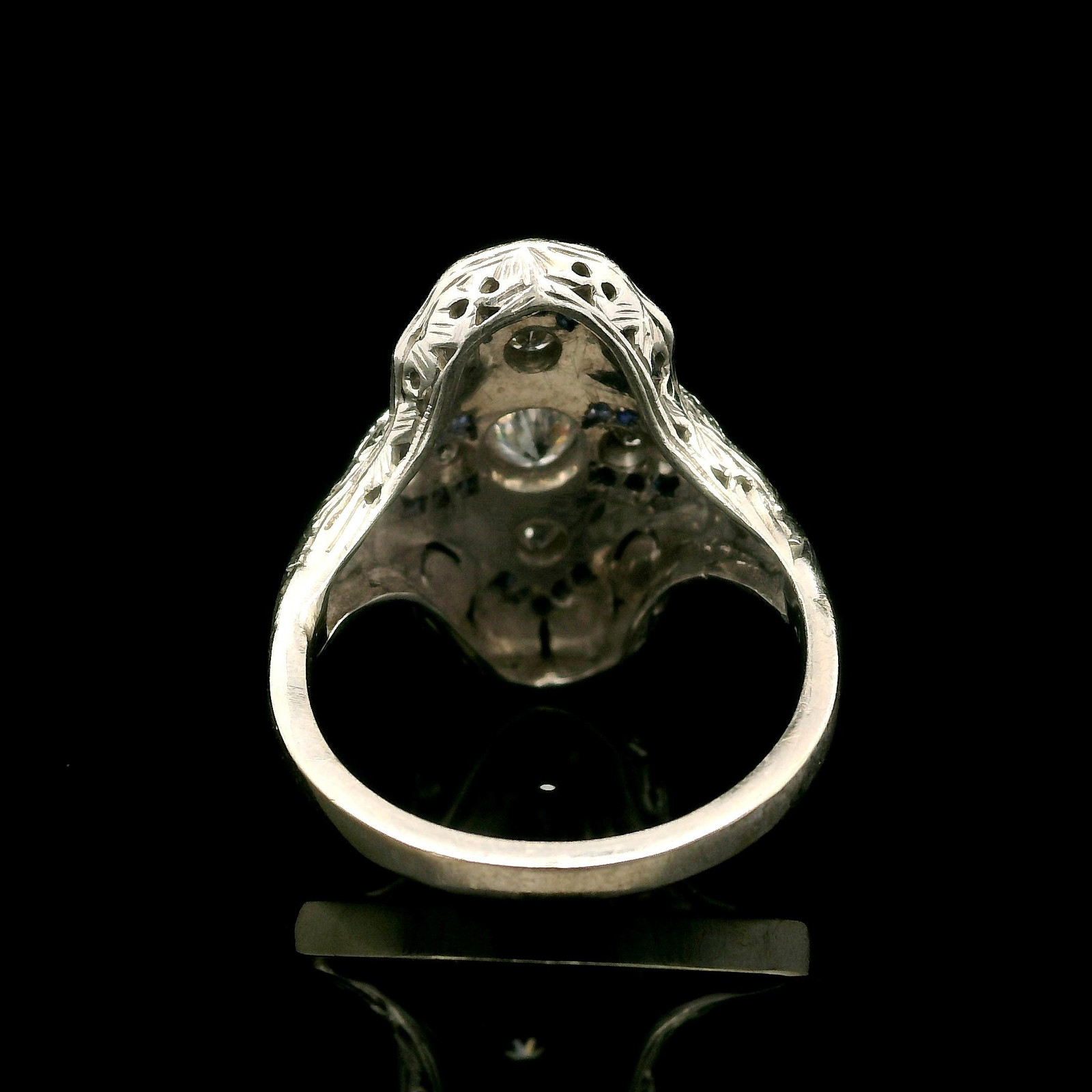 Antique Art Deco Solid White Gold Old Diamond & S… - image 11