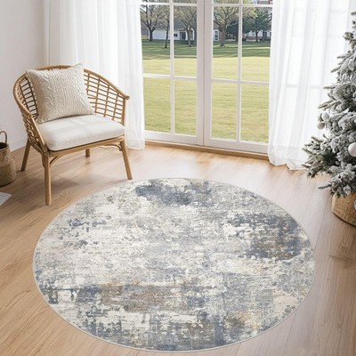 UERMEI 4ft Round Area Rug - 4x4 Washable Neutral Modern Abstract Living Room Rug