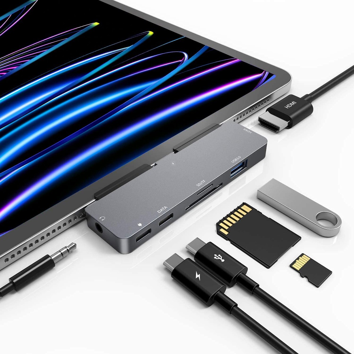 iPad Pro USB C Hub, 7-in-1 Adapter for iPad Pro 2021 2020 12.9 11