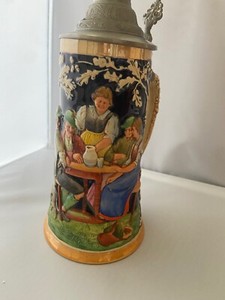 German  Beer Stein Mug With Musical Box Unmarked 10.5" H