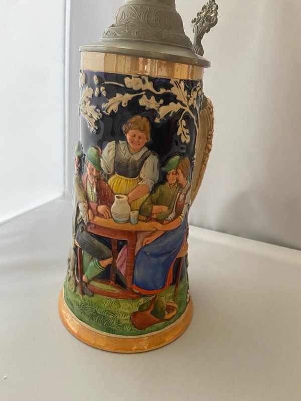 German  Beer Stein Mug With Musical Box Unmarked 10.5" H