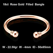 Bangle Real 18k Rose Pink Gold Filled Solid Irish Bead Ball Open Cuff Bracelet