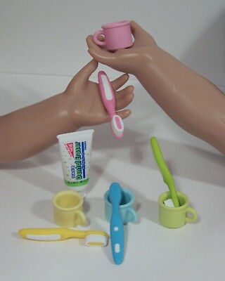 Toothbrush Cups Toothpaste 9 Piece Set For 18'' American Girl Doll (Debs)