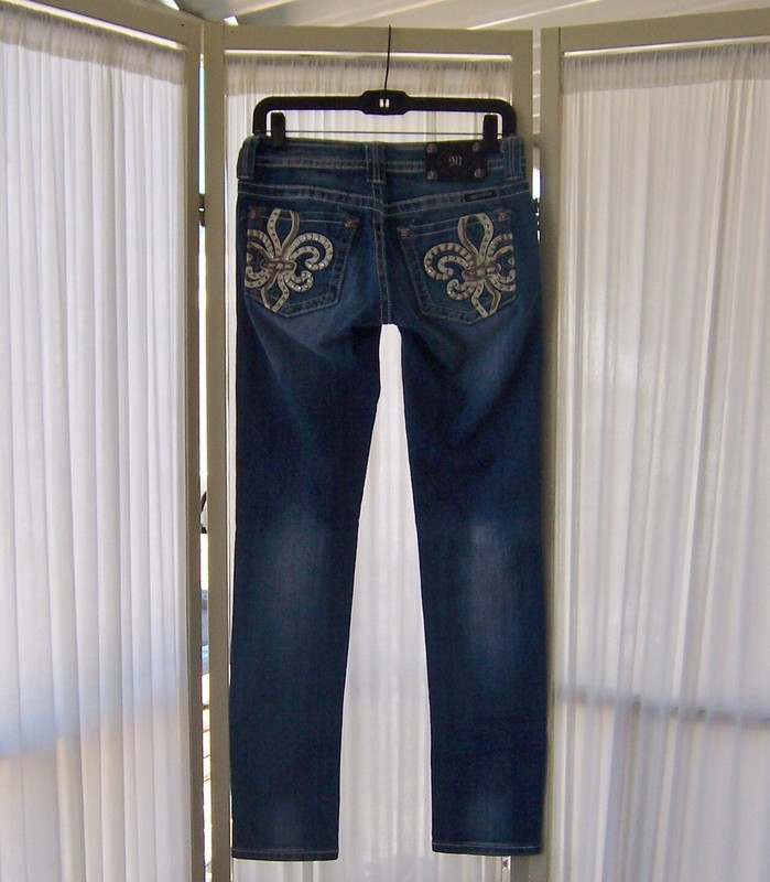 MISS ME BEIGE LEATHER STUDDED  EMBELLISHED POCKETS BLUE SKINNY JEANS 27 JP6048S5