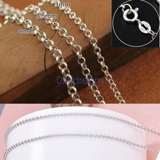 Real 925 Sterling Silver Necklace 3.0/3.5/4.0MM ROLO O Chain 16-30" Long Stamped