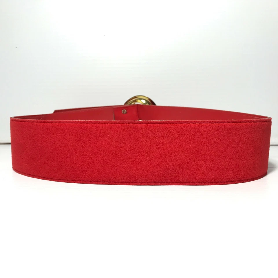 Женский ремень XS красный винтажный классический 80-х шириной искусственной замши золотой пряжки платье повседневное - Изображение 4 из 4