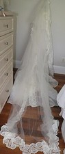 Vintage 1970's Wedding Dress Long Lace Train