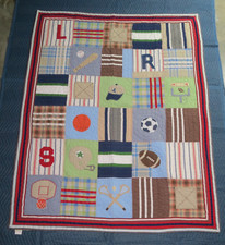 EUC POTTERY BARN KIDS Sports themed stitched TWIN QUILT, 68 x 86 inch, No Flaws