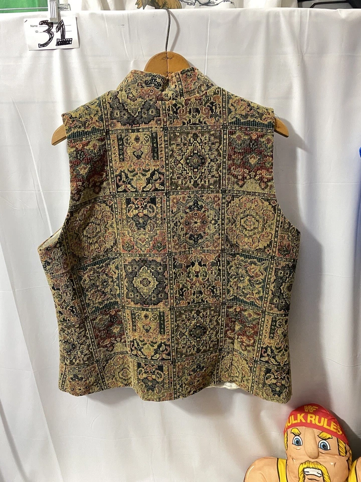 Colete ajustado feminino vintage Orvis grande paisley texturizado jacquard zíper completo - Imagem 2 de 4