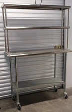 Stainless Steel Chef Kitchen Food Prep Table Double Over Shelf w/ Casters