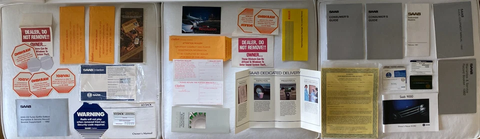 SAAB 1992 9000 CD edición Griffin manual del propietario con contenido original y tarjeta Foto 2 de 4