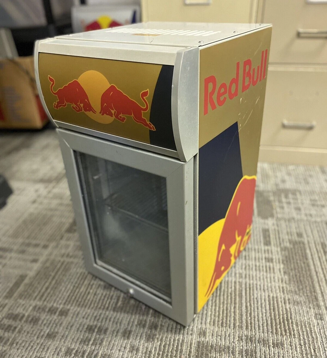 Red Bull Baby Cooler Mini Fridge Bar Counter Top Style RARE GOLD