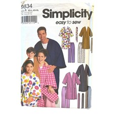 Simplicity Sewing Pattern 9834 Robe Pajamas Belt Unisex Child Teen Adult XS-XL