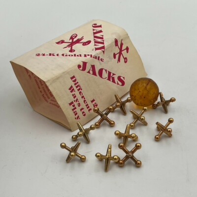 VTG S.J. Miller Co. 24k Gold Plated Jack Set MCM Game Room Bar W/ Instructions