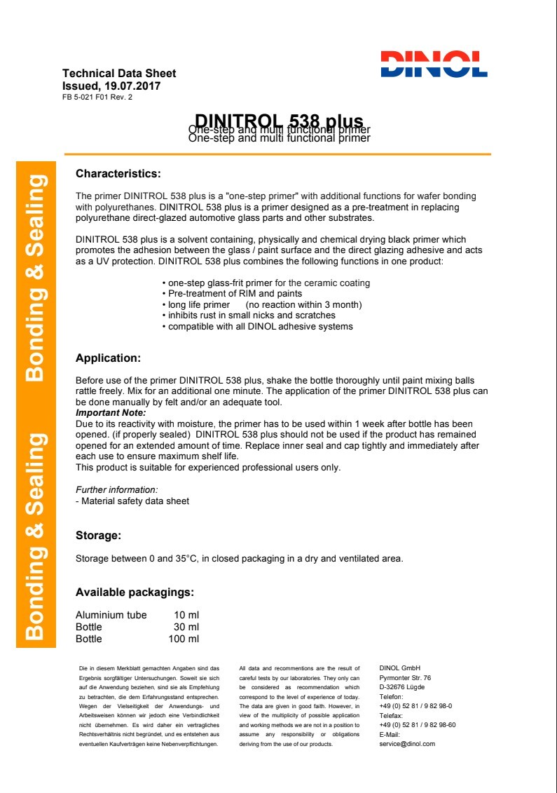 DINITROL 538 WINDSCREEN FITTING ADHESIVE GLUE 30ML CLEANER ACTIVATOR + 10 BUDS
