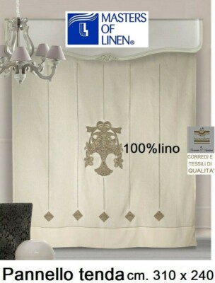 TENDA LINO RICAMO a mano tombolo cantù gigliuzzo colore avorio cm. 310 x 240 EUR 789,00 - IT