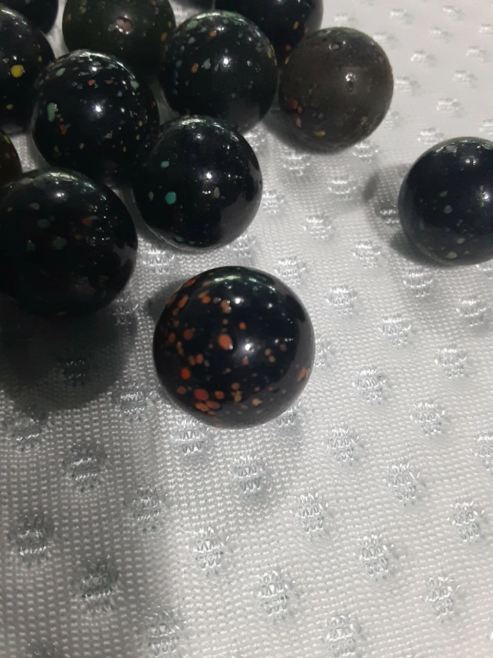 Lote De 15 Canicas De Colección 5/8" Negro Moteado Multicolor Superficie Áspera Foto 2 de 4