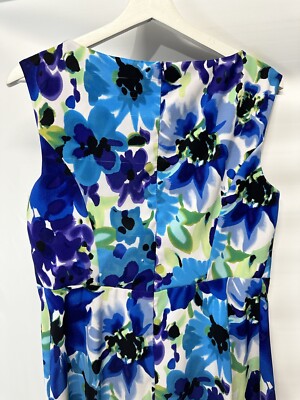 Dressbarn A Line Dress Blue Multi Floral Sleeveless Spring Summer 12 | eBay
