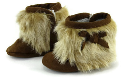 Brown Suede w/Fur Trim & Bows Boot Shoes for 18 inch Doll Clothes Girl