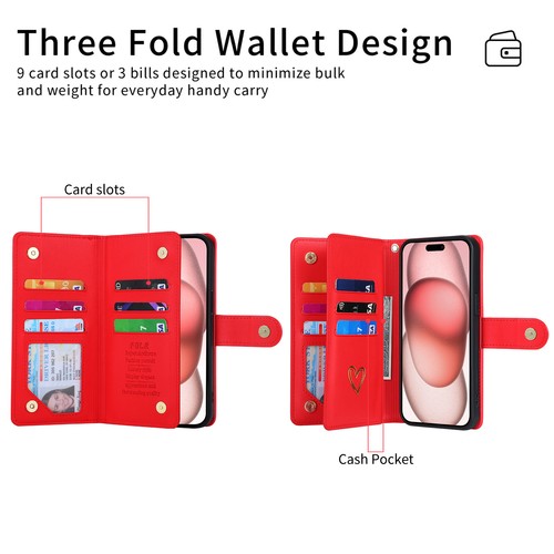 For iPhone 16 15 Pro Max 14 13 12 11 WOMEN Leather Card Wallet Flip Case + Strap - Picture 27 of 78