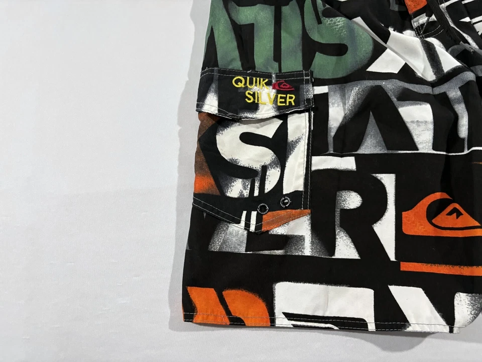 Quiksilver VTG Canvas Swim Board Shorts 90s Y2K  Mens Cargo Pocket Spellout 34 - Image 4 of 4