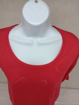 Lane Bryant Plus Size 14-16 Red Sheer Hearts All Over Pattern Short Sleeve Top
